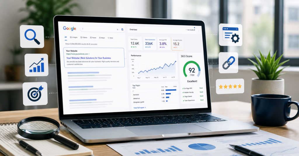 What is SEO and How Does It Work? Complete beginner's SEO guide with analytics dashboard